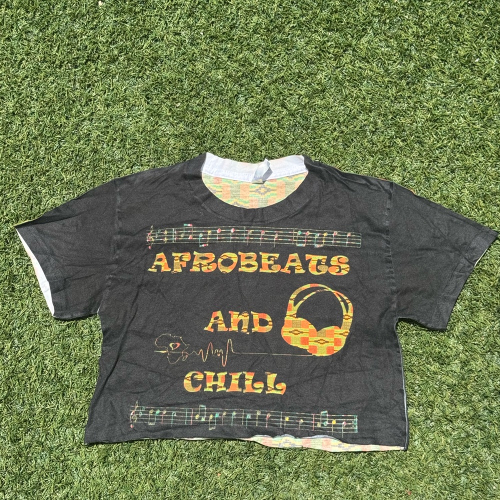 Afrobeats and Chill Women’s Crop Rotation Black T-Shirt